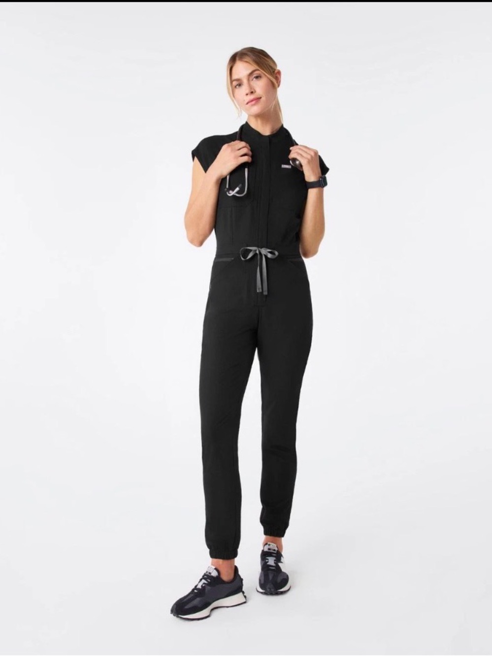 Figs Black Zip-Front Utility Jumpsuit